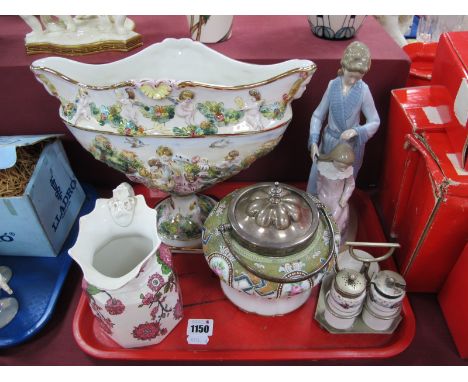 Capodimonte Oval Table Centre, Japanese biscuit barrel, Nao figure group, Shelley jug, etc:- One Tray