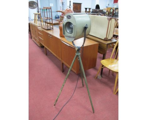 Furse Vintage Theatre/School Lamp, in oval metal frame, on tripod support, approximately 130cm high.