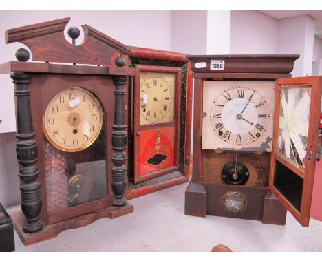 Seth Thomas of Plymouth Hollow, red lacquered cased mantle clock 41.5cm, high, another with damaged pane, one other. (3) 