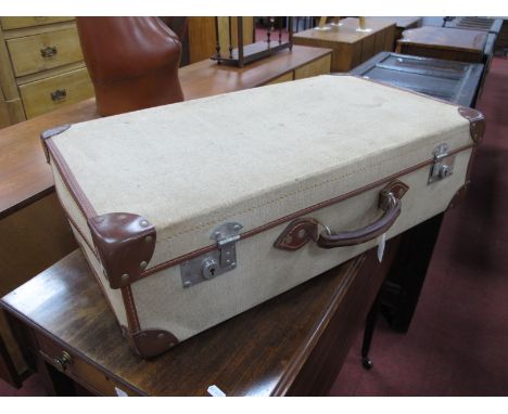 A War Department Green Canvas De-Mobilization Suitcase, dated 1970 and arrow, 73cm wide.