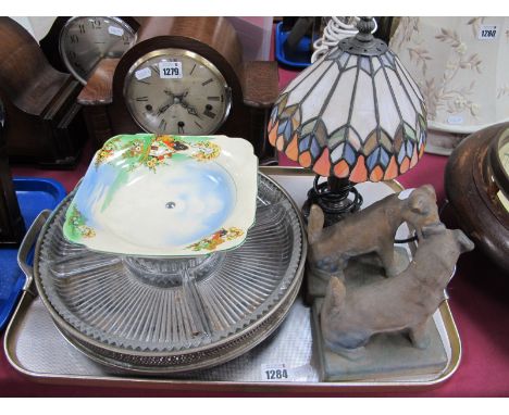 Pair of Danesby Ware Bourne Denby Pottery Book Ends as Terrier Dogs (damages), Tiffany style lamp, lazy Susan, comport:- One 