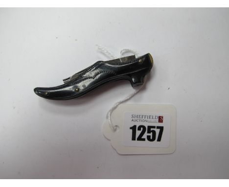 A Pocket Knife, in the shape of a Ladies Shoe with polished bone scales, two blades 7.5cm closed.