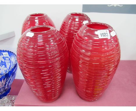 Four Ruby Glass Vases, of ovoid form 27cm high.