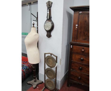 Early XX Century Oak Cased Wall Barometer, with thermometer to neck, oak three tier cakestand.