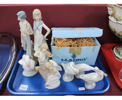 Three Lladro Geese, (one chipped) plus box. Mirete Angles, Casades, Nao. (8):- One Tray