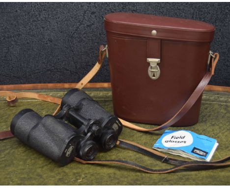 Carl Zeiss Jena Jenopten 10 x 50 w field glasses, with leather neck strap, carry case and instruction manual 