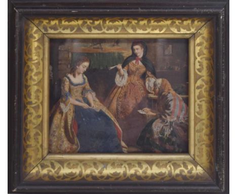 Follower of William Powell Frith (19th century) - 'The Fortune Teller', an interior scene with two young girls beside a firep