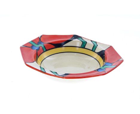 Clarice Cliff Bizarre 'Picasso Flower' octagonal bowl, 6.25" wide 