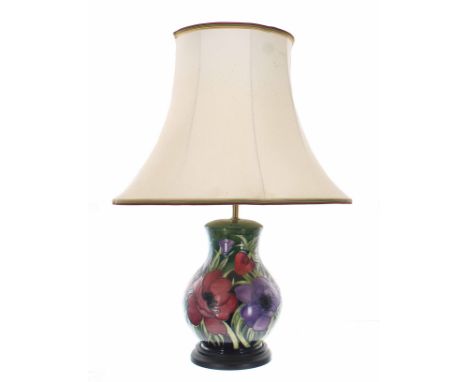 Moorcroft Pottery 'Anemone Tribute' table lamp, mounted upon a turned base, labelled shape/type 869/9 to the underside, 14" h