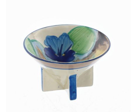 Clarice Cliff Bizarre 'Delecia Pansies' conical sugar bowl, 2.75" diameter, 1.75" 