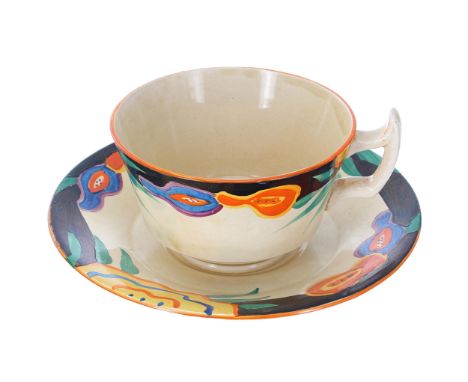 Clarice Cliff Bizarre 'Garland' cup and saucer, saucer diameter 6.5" 