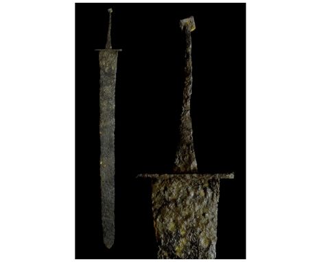 Ca. 200-400 AD. Late Roman. A beautiful legionary sword of the 'spatha' type. This broad parallel-sided spatha has a converge