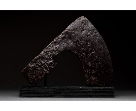 Ca. 1000-1200 AD. Viking Age. An iron bearded axe head with an elongated, curved blade and tapering cheek. T The bearded axe,