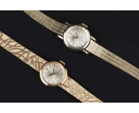 A LADY'S 9CT GOLD 'PRECISION' BRACELET WATCH BY ROLEX, the circular silvered dial with baton markers, to jewelled manual move