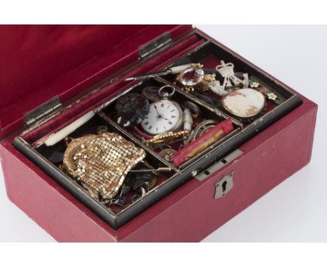 A COLLECTION OF ANTIQUE AND LATER JEWELLERY AND OBJECTS, to include a late Victorian diamond set panel brooch, 9ct gold mount
