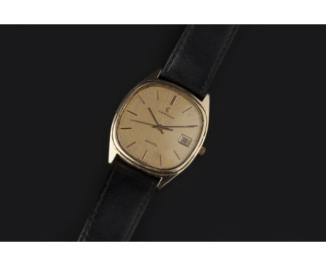A GENTLEMAN'S WRISTWATCH BY CERTINA, the cushion-shaped gilt dial with baton markers and date display, to a quartz movement, 