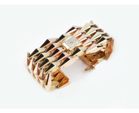 A LADY'S MODERNIST DIAMOND SET BRACELET WATCH BY LONGINES, the square signed silvered dial with bead markers, single-cut diam