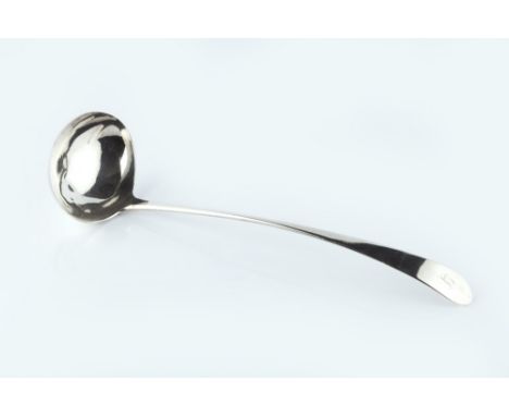 A GEORGE III SCOTTISH SILVER SOUP LADLE, of Old English pattern by Robert Wilson, Edinburgh 1799, 35.5cm, 6.5 oz