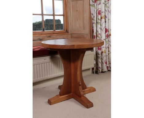 Workshop of Robert Mouseman Thompson (Kilburn): A 2ft 6'' English Oak Circular Dining Table, on a cruciform base, with carved