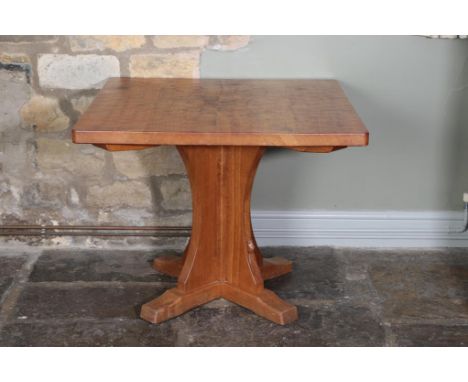 Workshop of Robert Mouseman Thompson (Kilburn): A 3ft English Oak Square Dining Table, on a cruciform base, with carved mouse