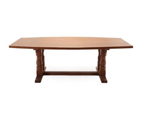 Workshop of Robert Mouseman Thompson (Kilburn): An English Oak 7'6'' Refectory Dining Table, the shaped adzed top, on four oc