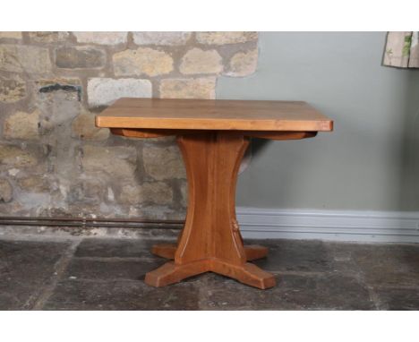 Workshop of Robert Mouseman Thompson (Kilburn): A 3ft English Oak Square Dining Table, on a cruciform base, with carved mouse