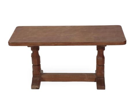 Workshop of Robert Mouseman Thompson (Kilburn): An English Oak 3ft Refectory Coffee Table, circa 1960's, the rectangular top 