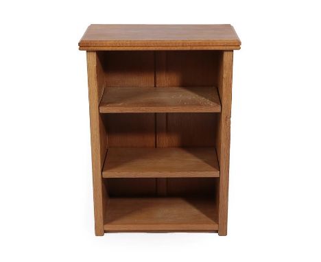 Workshop of Robert Mouseman Thompson (Kilburn): An English Oak Bedside Bookcase, with two adjustable shelves, with recessed c