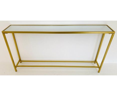 CONSOLE TABLE, gilt metal frame mirrored top, 79cm H x 152cm x 25cm. 