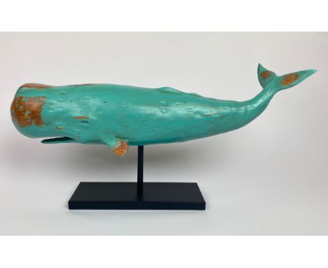 WHALE ON STAND, model of a whale on metal stand, 75cm x 39cm H. 
