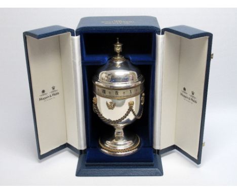 MAPPIN & WEBB SILVER VASE CLOCK MADE TO COMMEMORATE THE WEDDING OF PRINCE CHARLES AND LADY DIANA SPENCER WITH GILT ROPE-TWIST