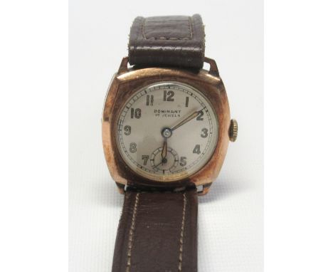 9 CT GOLD DOMINANT PRESENTATION WRISTWATCH WITH A SECONDS DIAL, ENCLOSING A SWISS 17 JEWEL MOVEMENT, BY R &amp; L, LONDON, 19