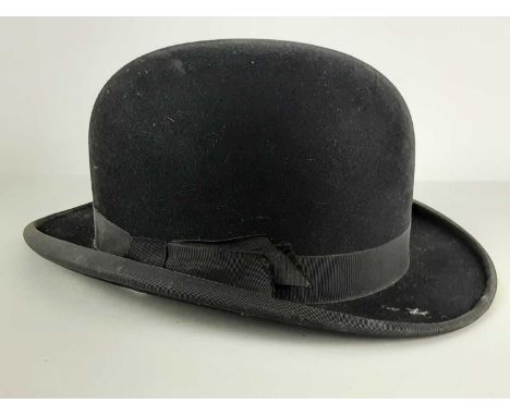 VINTAGE BLACK FELT BOWLER HAT, AND A SET OF OPERA GLASSES the bowler hat named to the inner rim, CP Davies, Paisley, the oper