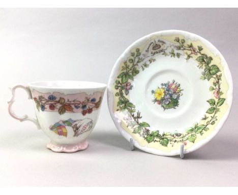 PART ROYAL DOULTON BRAMLEY HEDGE FOUR SEASONS TEA SERVICE, CIRCA 1983 designed by Jill Barklem, comprising four cups, four sa