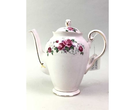 TUSCAN PART COFFEE SERVICE, decorated with roses, comprising coffee pot, cream jug, sugar bowl, six saucers and six cupsthe c
