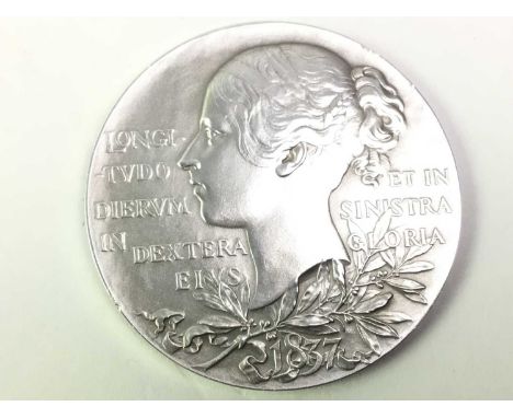 QUEEN VICTORIA, TWO JUBILEE MEDALS, 1837-1897 one in bronze, the other in white metal, each in fitted case5.5cm diameter