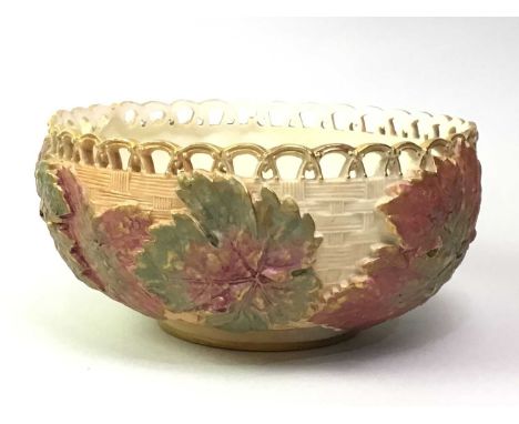 ROYAL WORCESTER BLUSH IVORY BOWL, of circular form, decorated with foliage in relief23cm wide