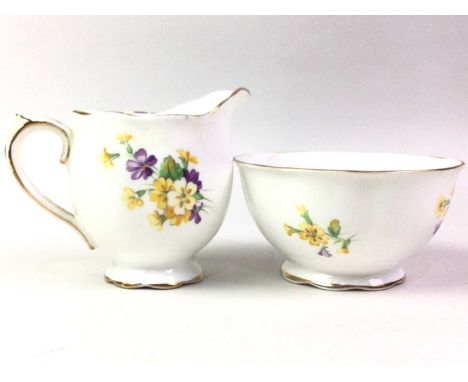 ROYAL ALBERT PART TEA SERVICE, decorated with summer flowers, comprising cake plate, six plates, six saucers, six cups, sugar