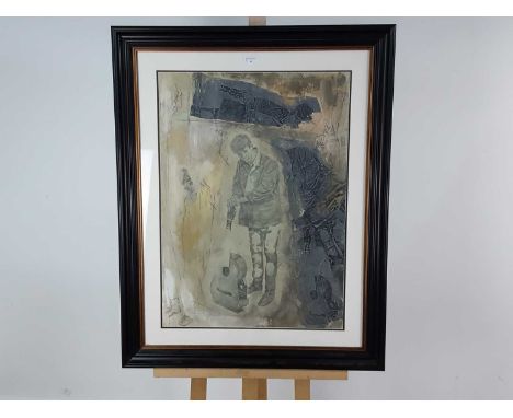 * GRAHAM RHIND, THE GUITARIST mixed media on papermounted, framed and under glassoverall size 105cm x 82cm 