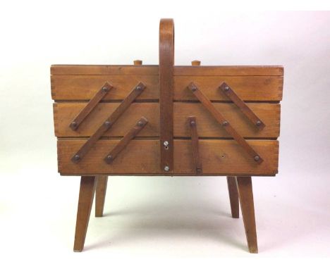 SIX VINTAGE SEWING BOXES, INCLUDING FOUR WOODEN CANTILEVER BOXES one box with sewing itemslargest box 43cm wide