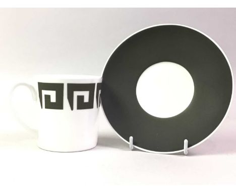 WEDGWOOD PART COFFEE SERVICE, GREEN KEYSTONE PATTERN DESIGNED BY SUSIE COOPER comprising ten cups, ten saucers and eleven sid