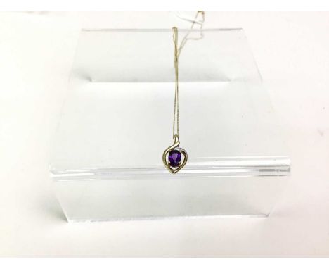 NINE CARAT GOLD AMETHYST AND DIAMOND PENDANT, on a nine carat gold chainQty: 1.06g
