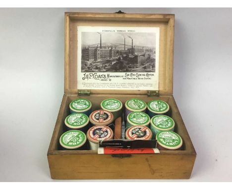 J. & P. COATES THREAD SET, ALONG WITH FURTHER ITEMS comprising a piano baby, Polaroid zip camera, a Stanley plane, opera glas