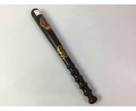 GEORGE V POLICE TRUNCHEON, 19TH CENTURY of tapered form, decorated with a crown and painted GR initials38cm long