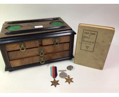 SET OF THREE WWI MINIATURE DRESS MEDALS, along with further items including four WWII medals, various medal ribbons, a WWI me