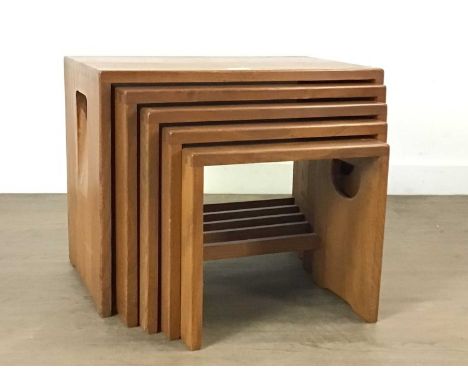 ERCOL NEST OF FIVE TABLES, of rectangular form39cm high, 51cm wide, 30.5cm deep 