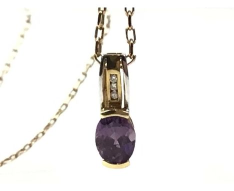 NINE CARAT GOLD BRACELET, AND OTHERS including a gold slender bracelet and a gold pendant, set with amethyst with slender cha