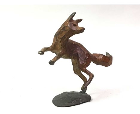 COLD PAINTED BRONZE FIGURE OF A FOX, modelled in motion14cm wide