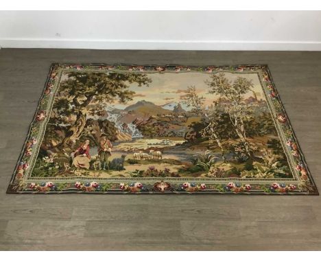 WALL HANGING WOOL TAPESTRY, RURAL SCENE with brass hanging clips130cm high, 194cm wide