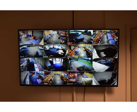 A complete CCTV system with a JVC 50 inch TV, a Klear digital video recorder and sixteen CCTV cameras (camera leads not inclu